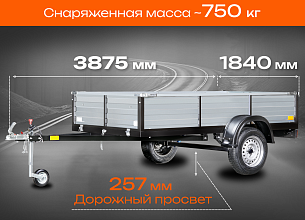 Автоприцеп LAKER  Heavy Duty Light 400/рессора, профлист, откидной, черный ш 1,3 м/д 2,5м
